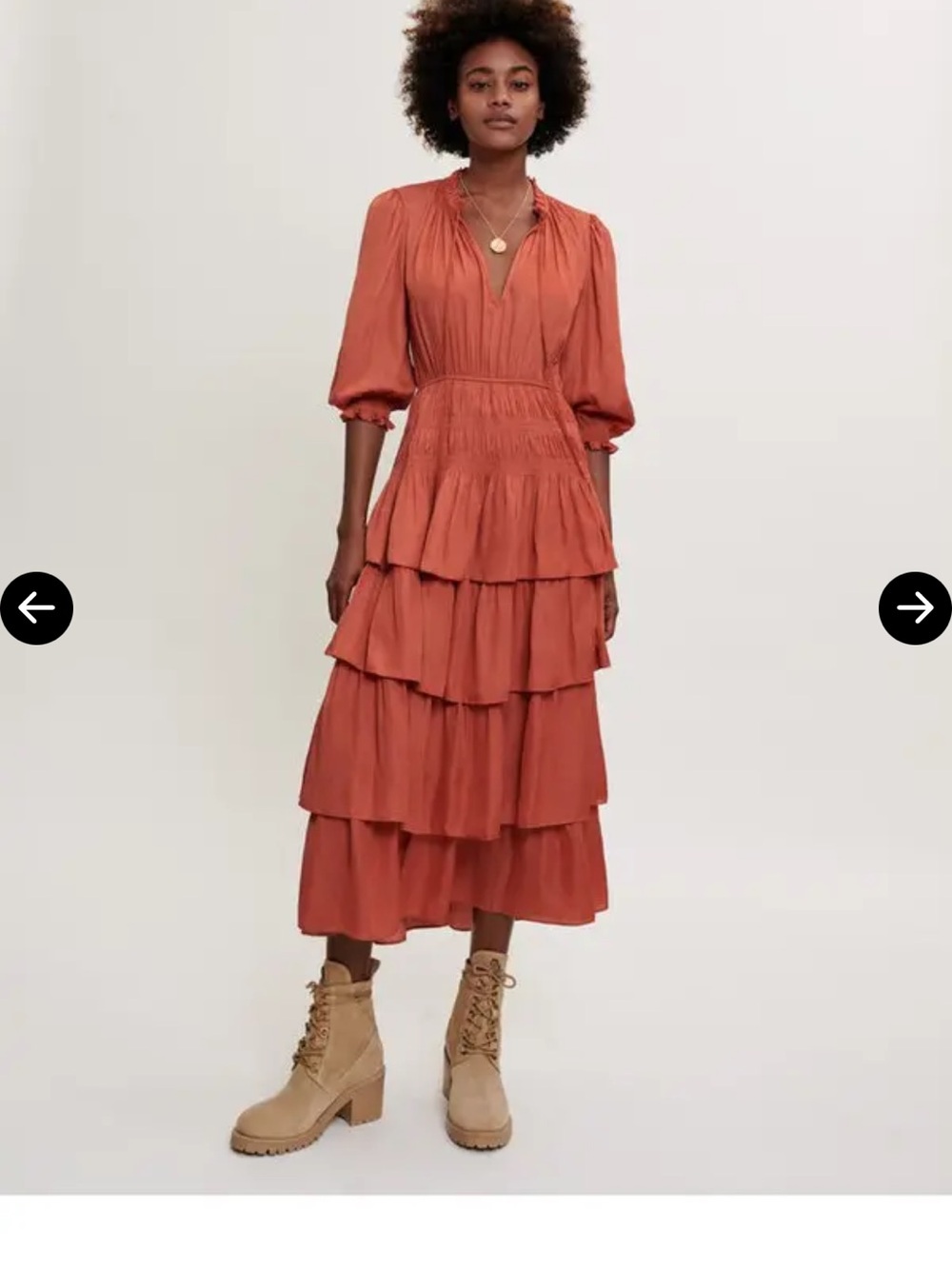 Maje Radjinette tiered satin rust dress